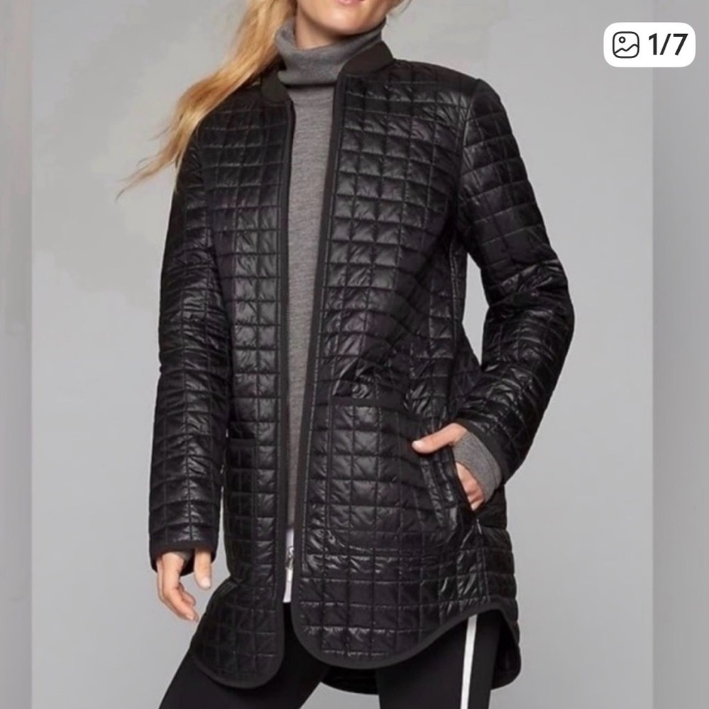 Athleta Black Quilted Longline Puffer Jacket